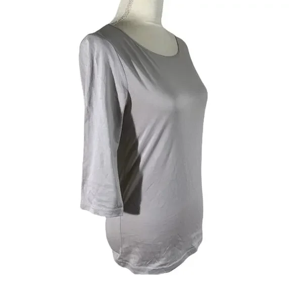 TSE 3/4 Sleeve Boat Neck Gray 100% Cotton Shirt Minimalist Capsule Size Small - Picture 2 of 7